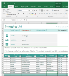 Free snagging excel template